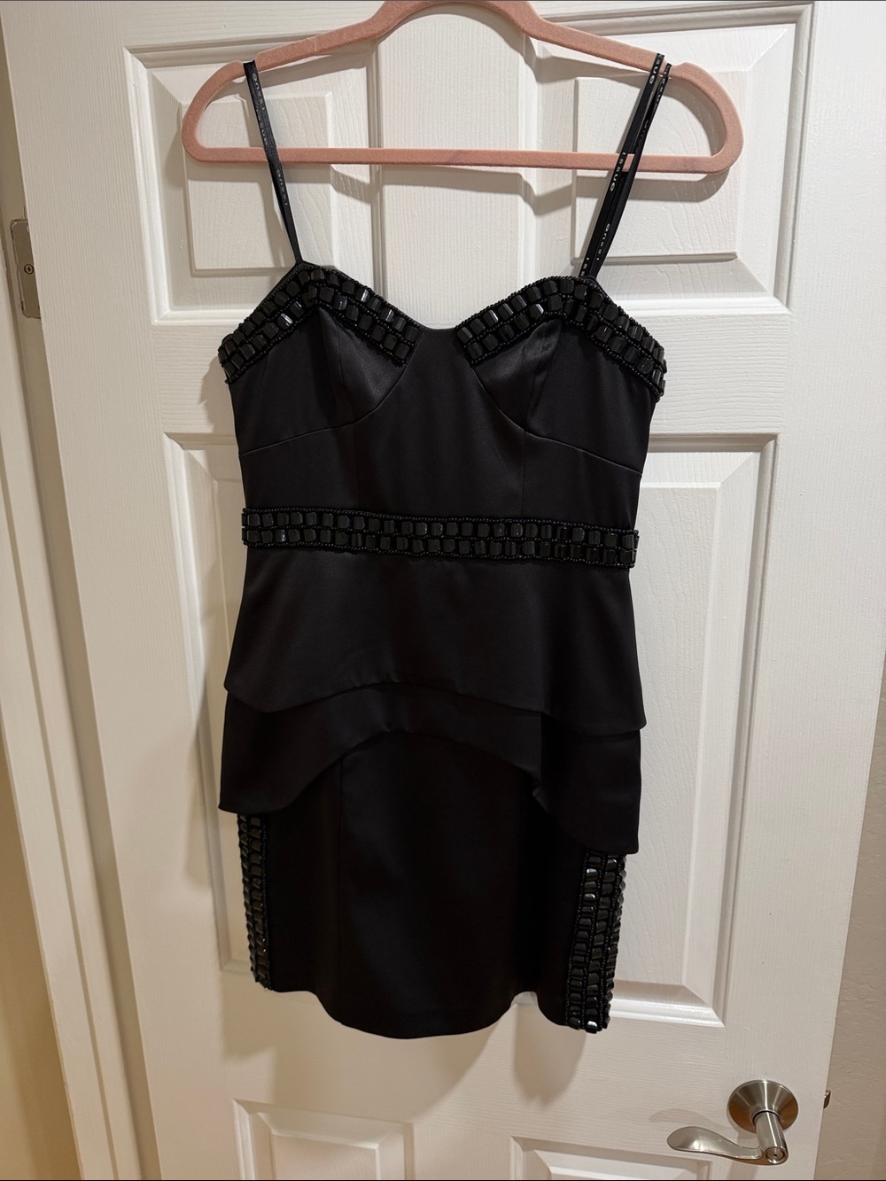 Black Beaded Tiered Strapless Dress